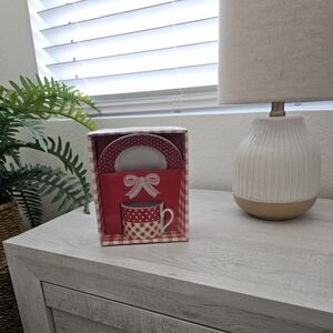 Daiso Red White Polka Dot Lattice Cup Saucer Set NIB